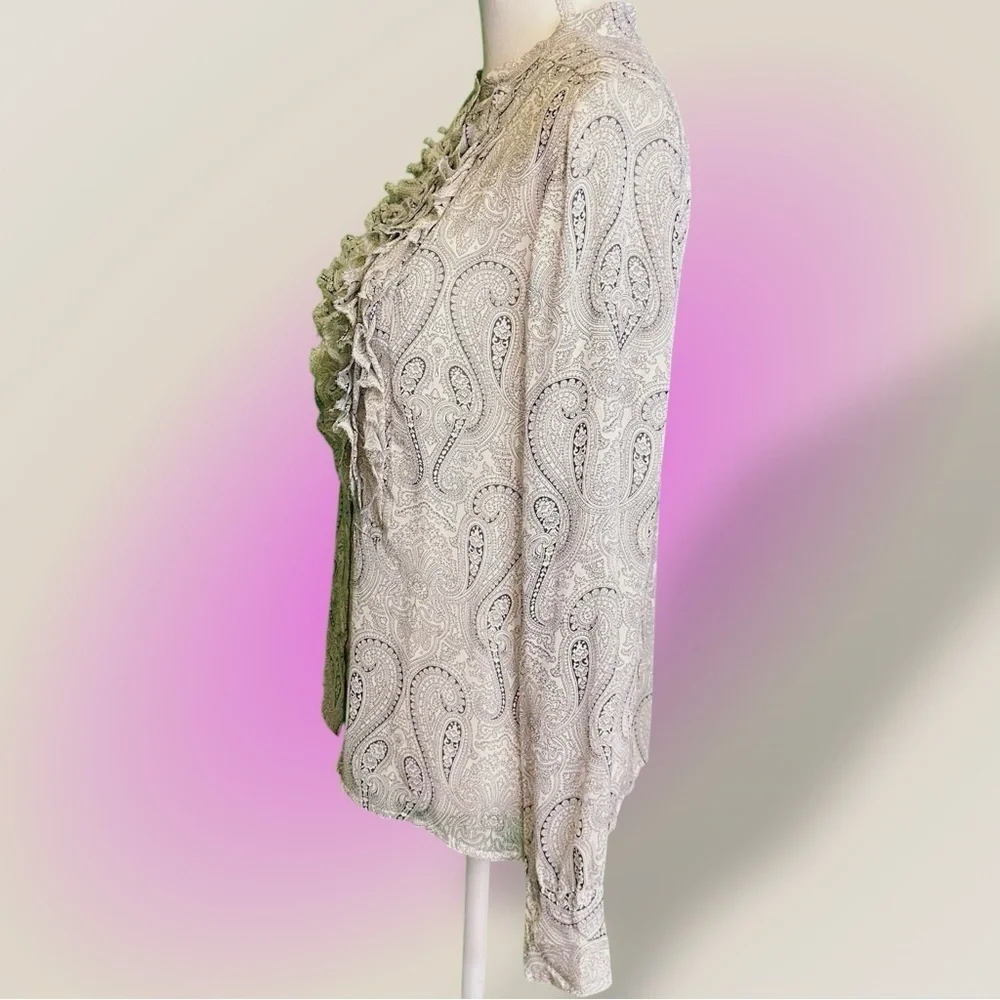 J. Crew 100% Silk ‘Faded Paisley Flouncette Blouse’ in White & Black Size 6